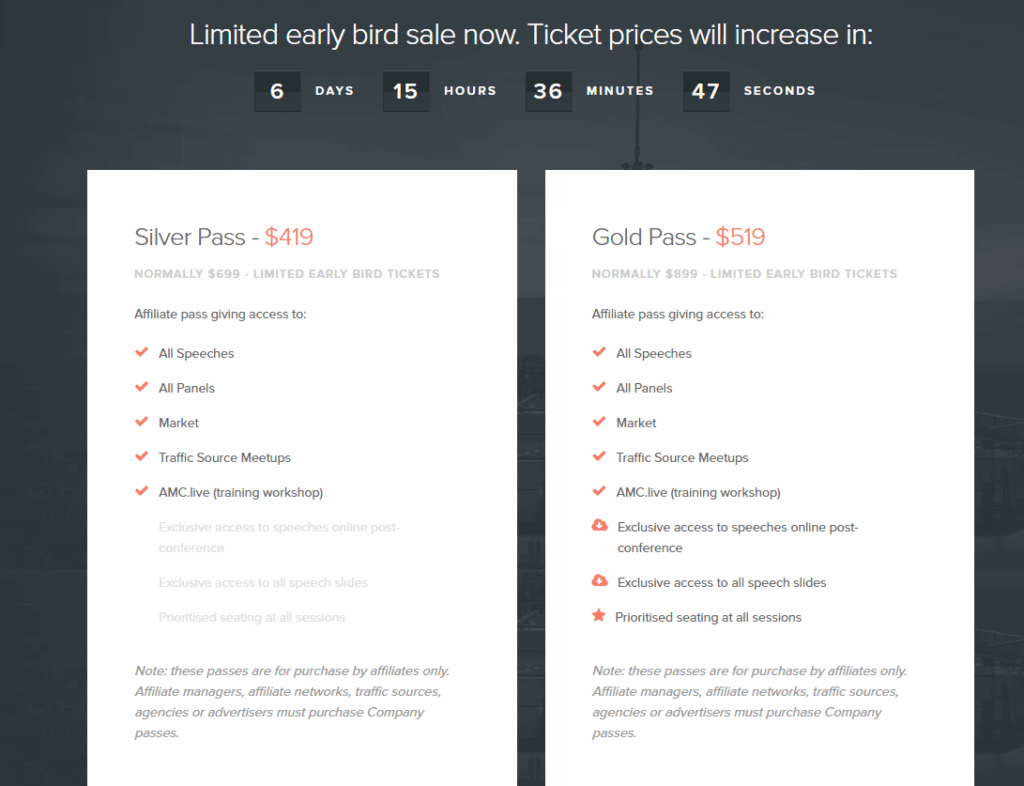 Affiliate World Conferences ticket for affiliates