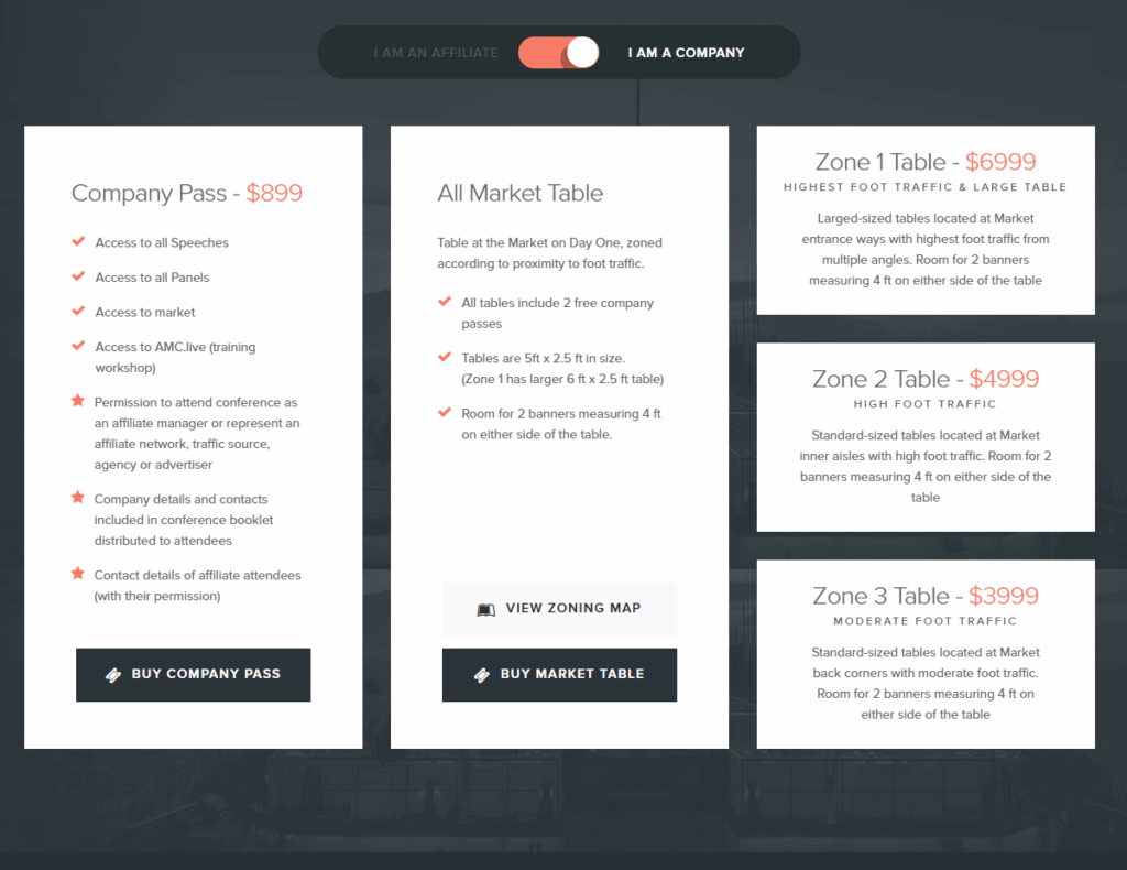 Affiliate World Conferences tickets for comapny